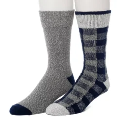 Men's Climatesmart® By Cuddl Duds 2-Pack Buffalo Check & Twist Crew Socks