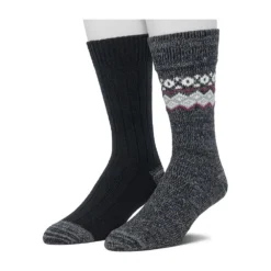 Men's Cuddl Duds 2-pack Diamond Boarder Fairisle & Solid Crew Socks