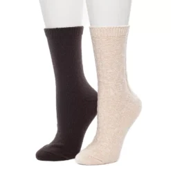Women's Cuddl Duds® 2-Pack Plushfill* Diamond Cabled Spacedye Crew Socks