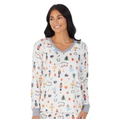 Petite Cuddl Duds® Velour Fleece V-Neck Pajama Top And Banded Bottom Pajama Pants Sleep Set -fashion 5588944 ALT2