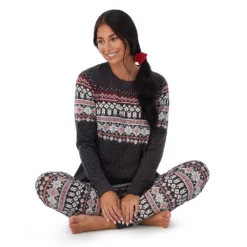 Women's Cuddl Duds 3-pc. Knit Long Sleeve Pajama Top, Banded Bottom Pajama Pants & Scrunchie Set 7 Women's Cuddl Duds 3-pc. Knit Long Sleeve Pajama Top, Banded Bottom Pajama Pants & Scrunchie Set -fashion 5591782 ALT3