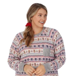 Plus Size Cuddl Duds 3-pc. Knit Long Sleeve Pajama Top, Banded Bottom Pajama Pants & Scrunchie Set -fashion 5591783 ALT2