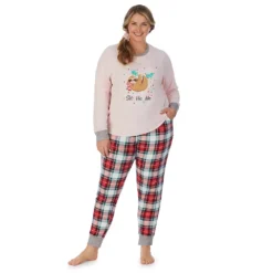 Plus Size Cuddl Duds 3-pc. Knit Long Sleeve Pajama Top, Banded Bottom Pajama Pants & Scrunchie Set