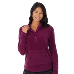 Women's Cuddl Duds Fleece Long Sleeve Pajama Top And Banded Bottom Pajama Pants Sleep Set -fashion 5595478 ALT2