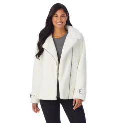 Women's Cuddl Duds Fleece Faux-Fur Moto Jacket -fashion 5624948 ALT3