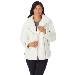 Women's Cuddl Duds Fleece Faux-Fur Moto Jacket -fashion 5624948 ALT4