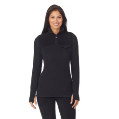 Women's Cuddl Duds® Fleecewear With Stretch Mock Henley Long Sleeve Top With Sherpa -fashion 5668410 ALT5