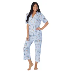 Women's Cuddl Duds® Cozy Short Sleeve Pajama Shirt & Wide Leg Cropped Pajama Pants Sleep Set -fashion 5669593 ALT2