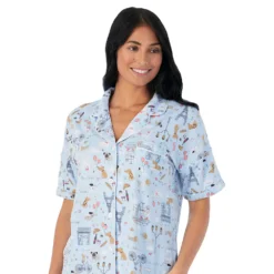 Women's Cuddl Duds® Cozy Short Sleeve Pajama Shirt & Wide Leg Cropped Pajama Pants Sleep Set -fashion 5669593 ALT3