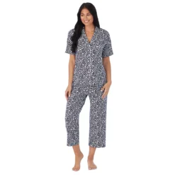 Women's Cuddl Duds® Cozy Short Sleeve Pajama Shirt & Wide Leg Cropped Pajama Pants Sleep Set