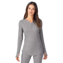 Women's Cuddl Duds® Long Sleeve Split V-Neck Stretch Thermal Top -fashion 5673068 ALT2