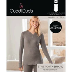 Women's Cuddl Duds® Long Sleeve Split V-Neck Stretch Thermal Top -fashion 5673068 ALT98
