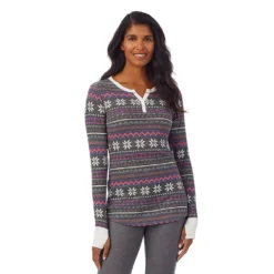 Women's Cuddl DudsĀ® Long Sleeve Split V-Neck Stretch Thermal Top