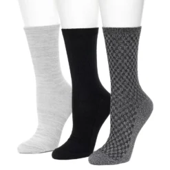 Women's Cuddl Duds® 3 Pack Checkerboard Texture Rib Crew Socks