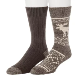 Men's ClimateSmart By Cuddl Duds 2-Pack Moose Stripe Crew Socks