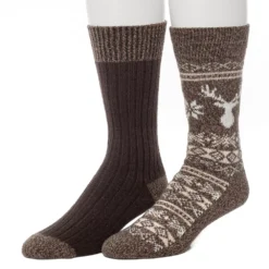 Men's ClimateSmart By Cuddl Duds 2-Pack Geometric Deer Fairisle Crew Socks