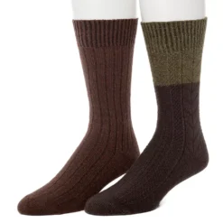 Men's ClimateSmart By Cuddl Duds 2-Pack Cable Colorblock Crew Socks