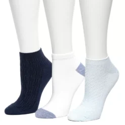 Women's Cuddl Duds® 3 Pair Diagonal Rib Mosaic Stitch Low Cut Socks